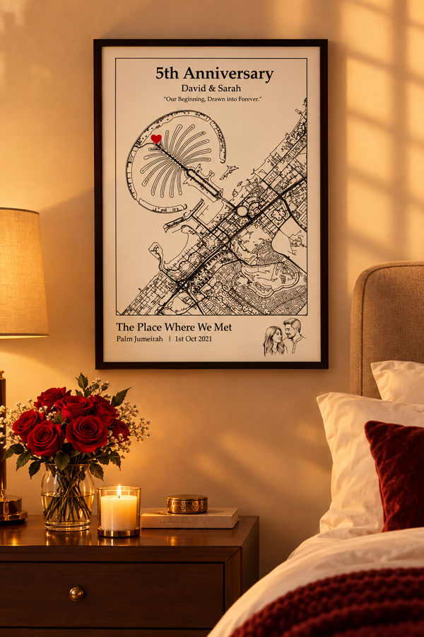 Custom Couple Map Art Print – Personalized Where We Met & Anniversary Map Poster
