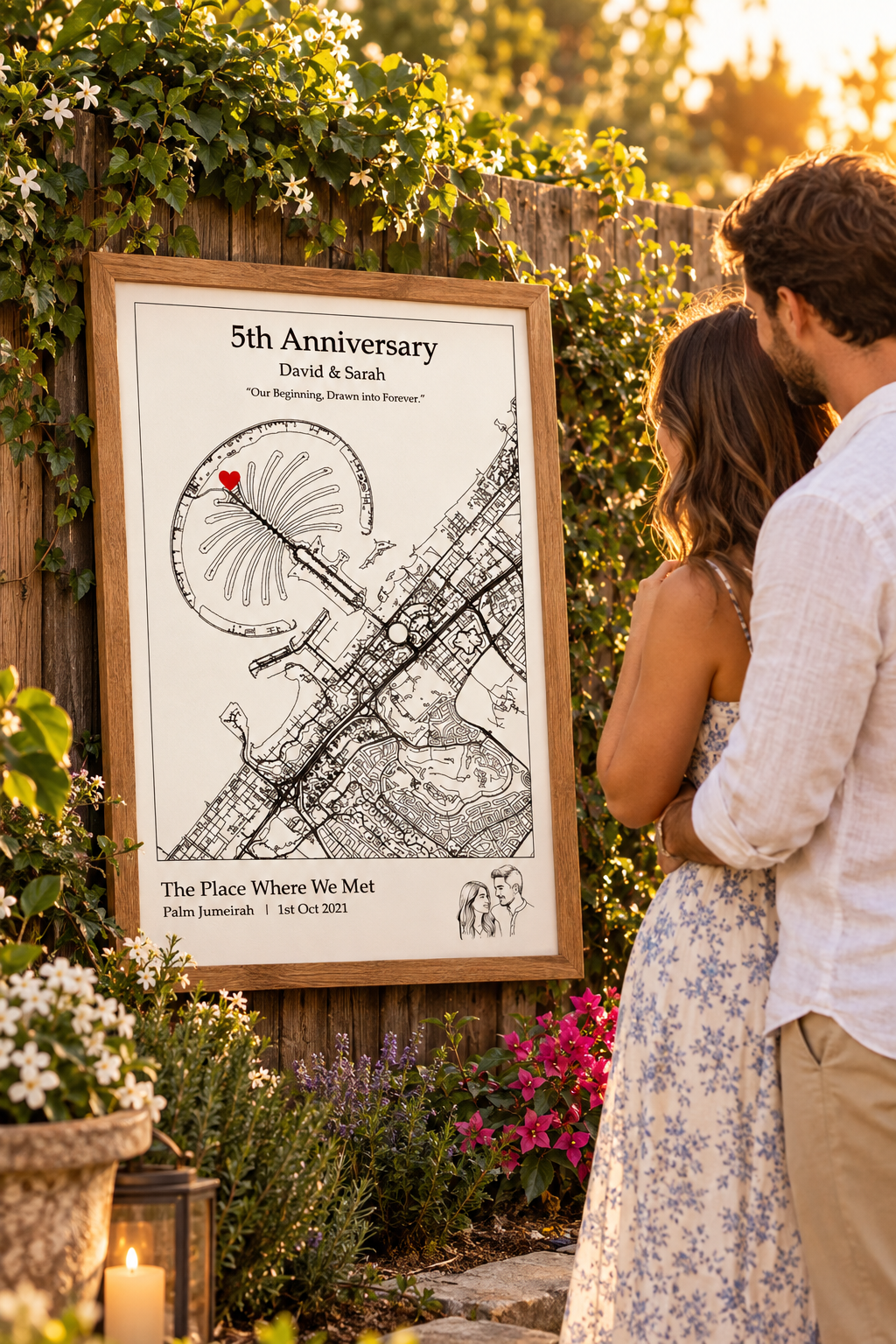 Custom Couple Map Art Print – Personalized Where We Met & Anniversary Map Poster