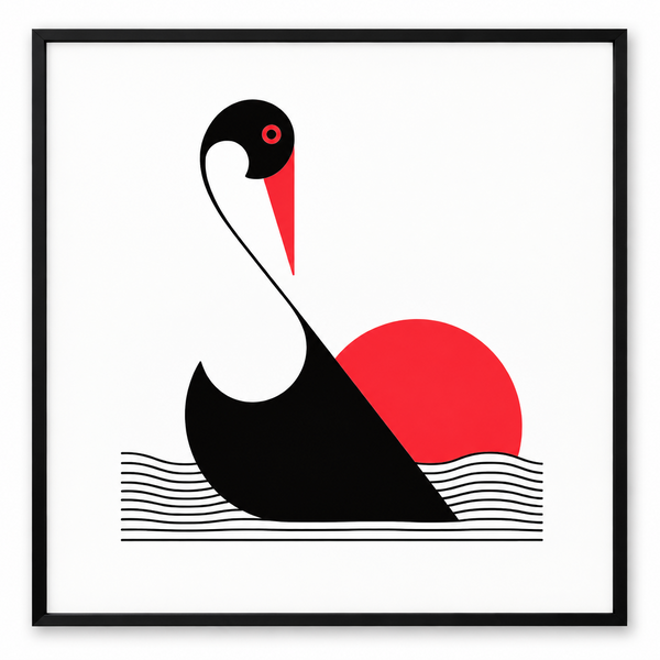Minimalist Swan & Rising Sun Ink Drawing | Real Pen Art Print
