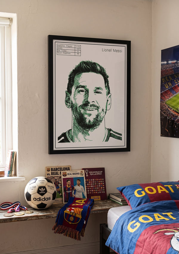 Lionel Messi Scribble Art - Abstract Line Drawing Football Wall Decor