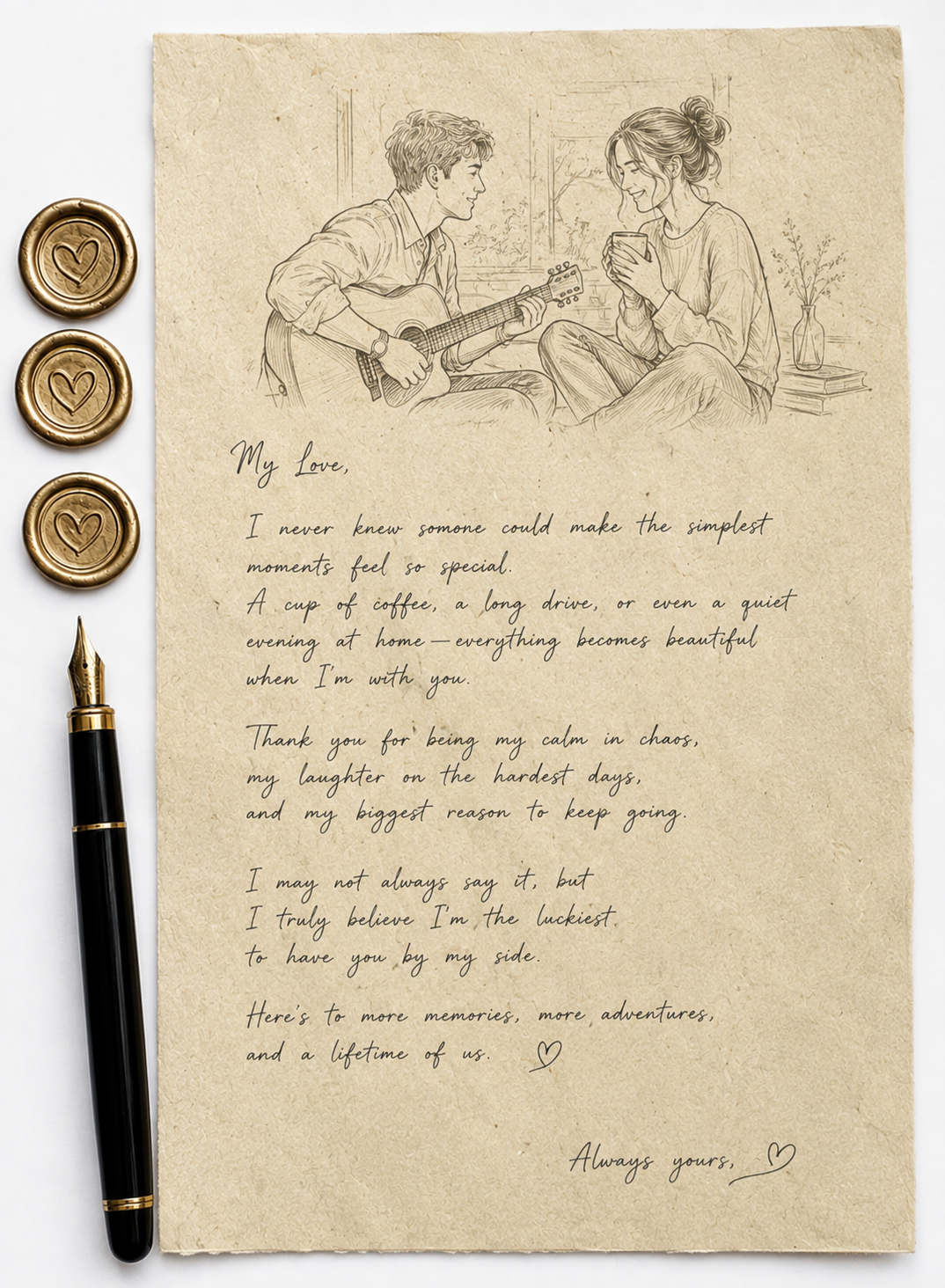 Personalized Real-Ink Letter & Framed Portrait Sketch