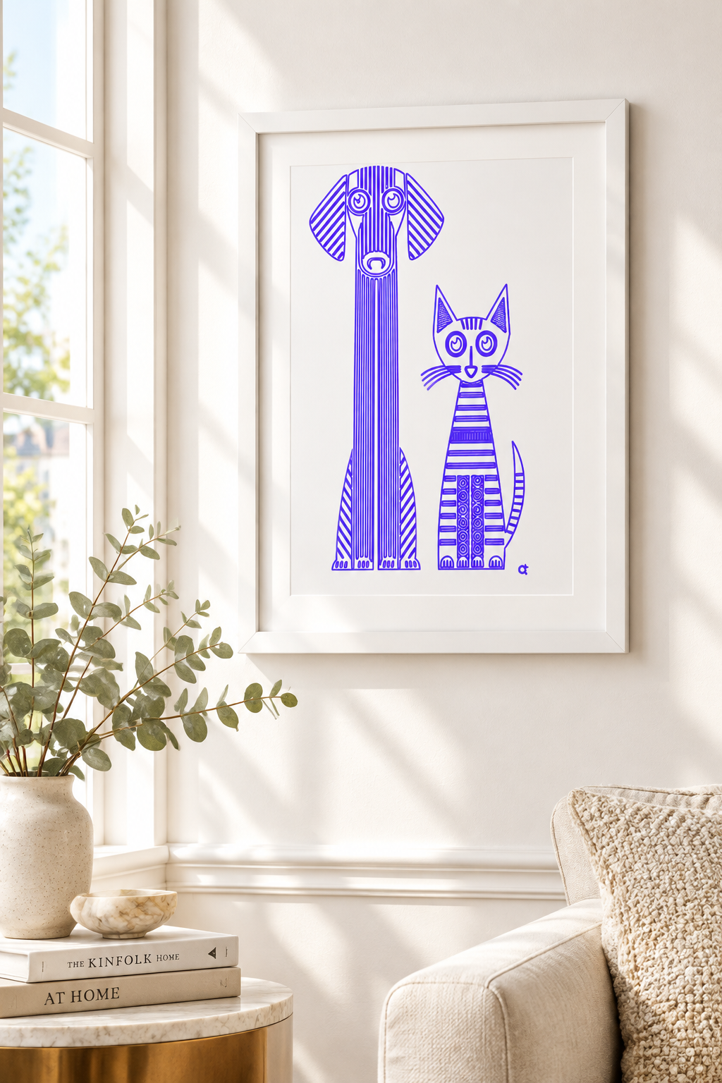 Nordic Folk Modern Pet Print – Minimalist Scandinavian Dog & Cat Line Art