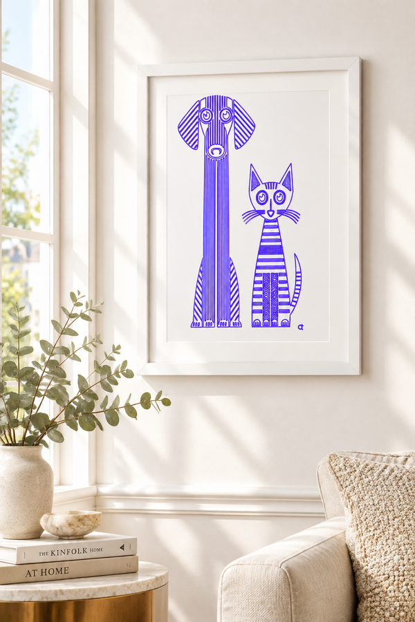 Nordic Folk Modern Pet Print – Minimalist Scandinavian Dog & Cat Line Art