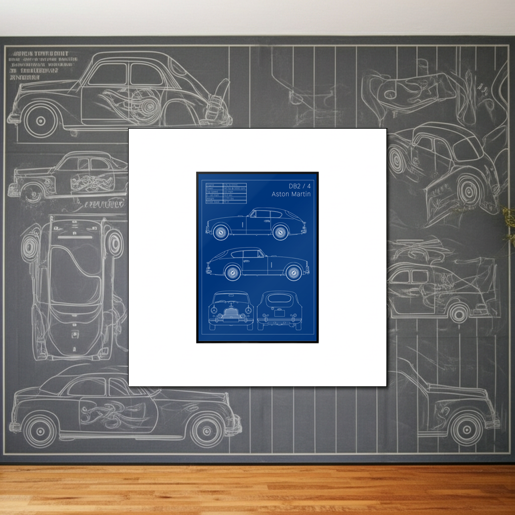 Aston Martin DB2/4 Blueprint Wall Art – Classic British Engineering Print