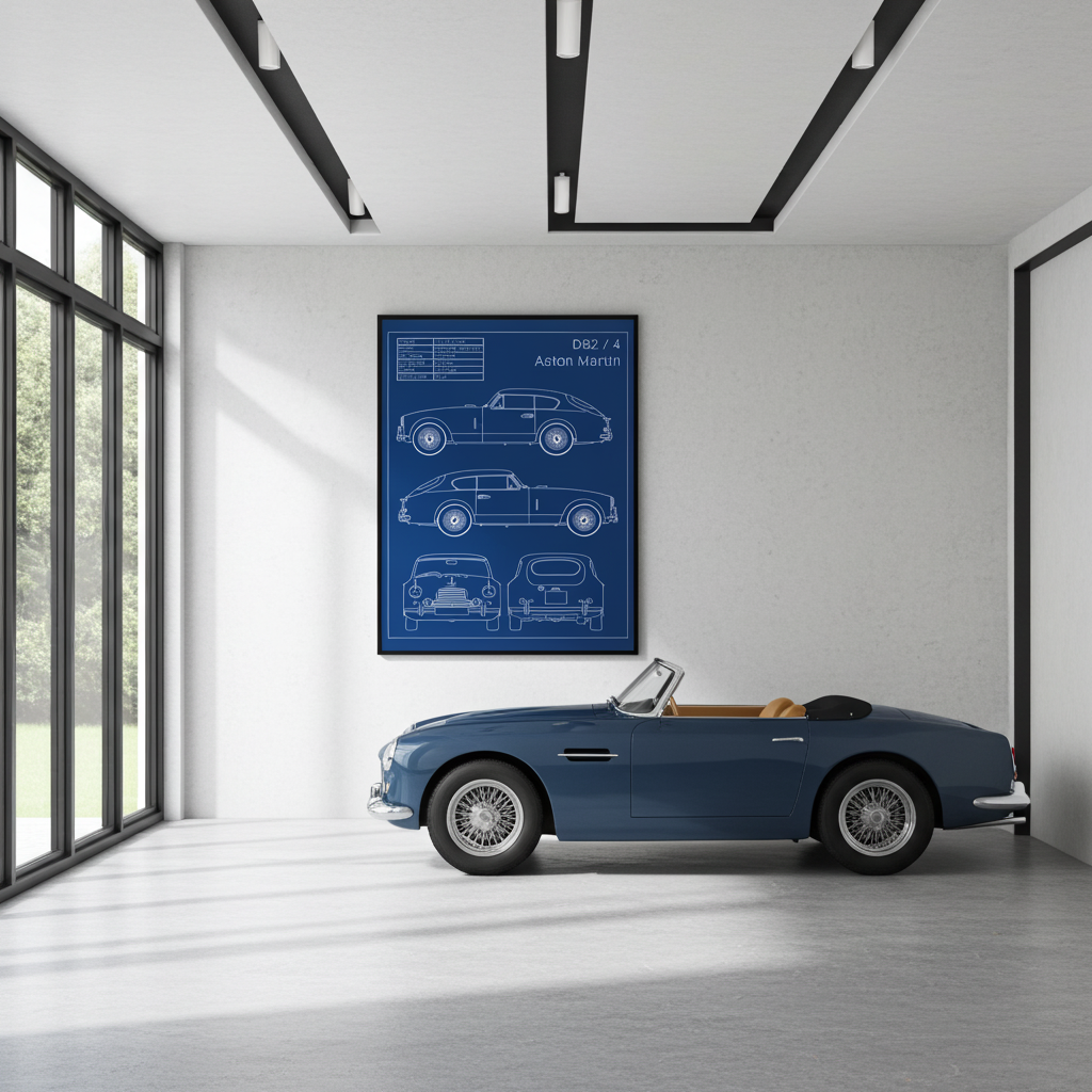 Aston Martin DB2/4 Blueprint Wall Art – Classic British Engineering Print