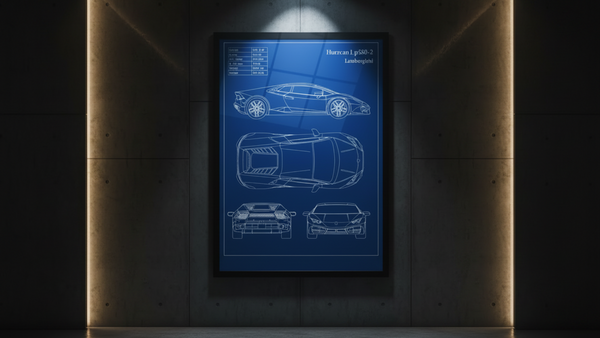 Lamborghini Huracán LP580-2 Blueprint Wall Art – Italian Supercar Print