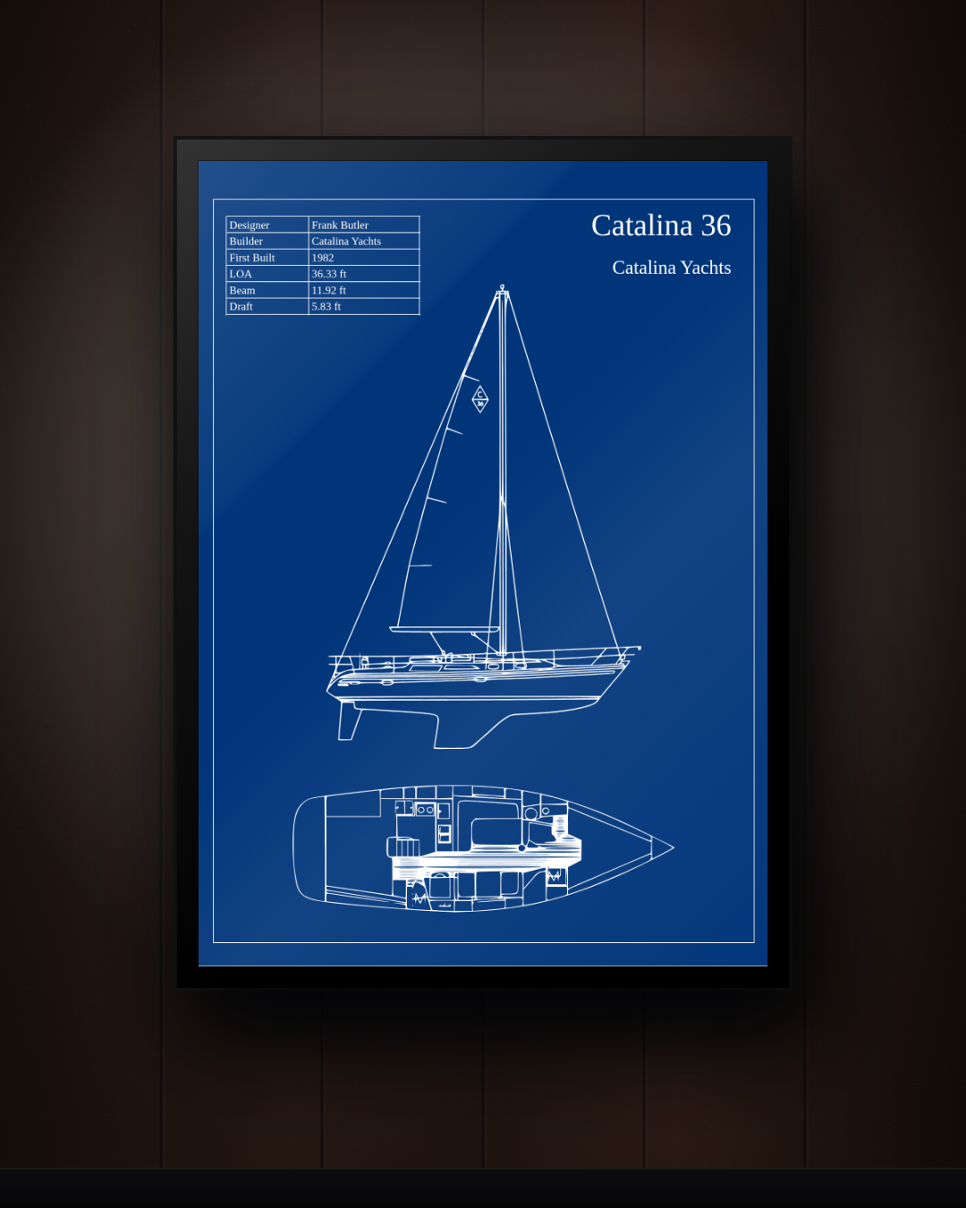 Catalina 36 Blueprint Wall Art – Sailing Yacht Technical Print