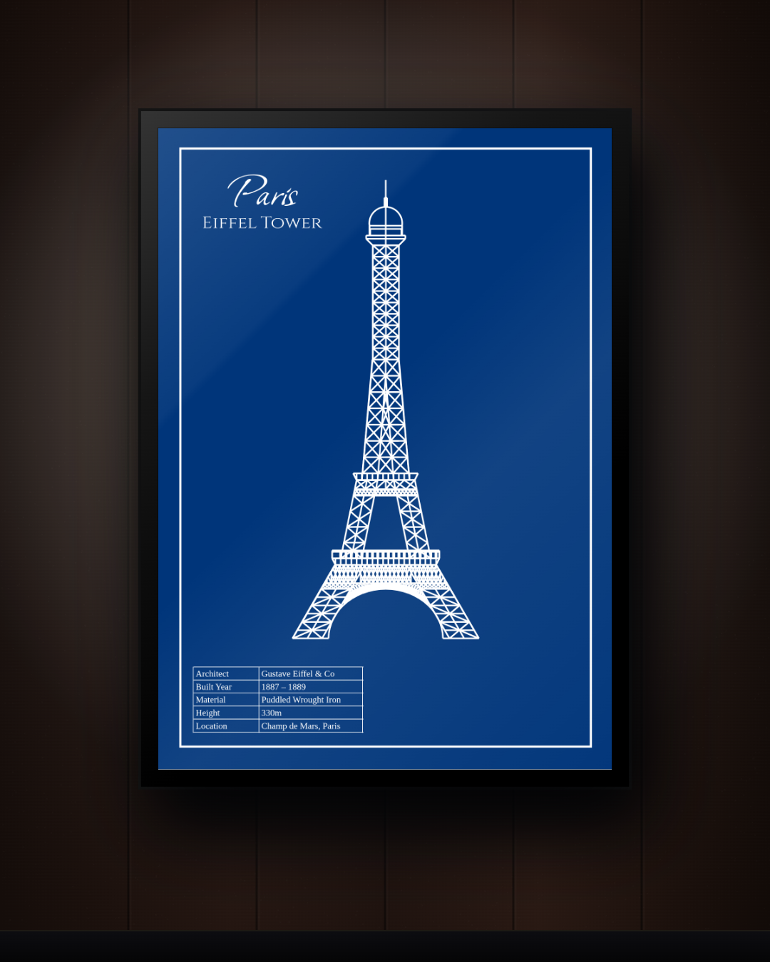 Eiffel Tower Blueprint Wall Art – Paris Architecture Engineering Print