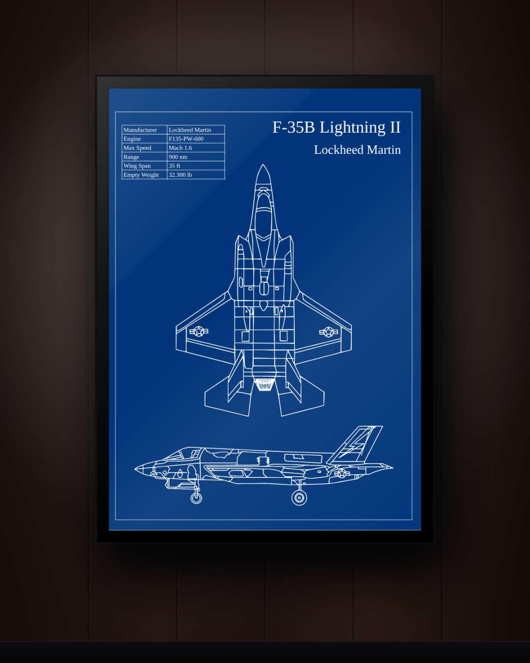 F-35B Lightning II Blueprint Wall Art – Stealth Fighter Jet Print