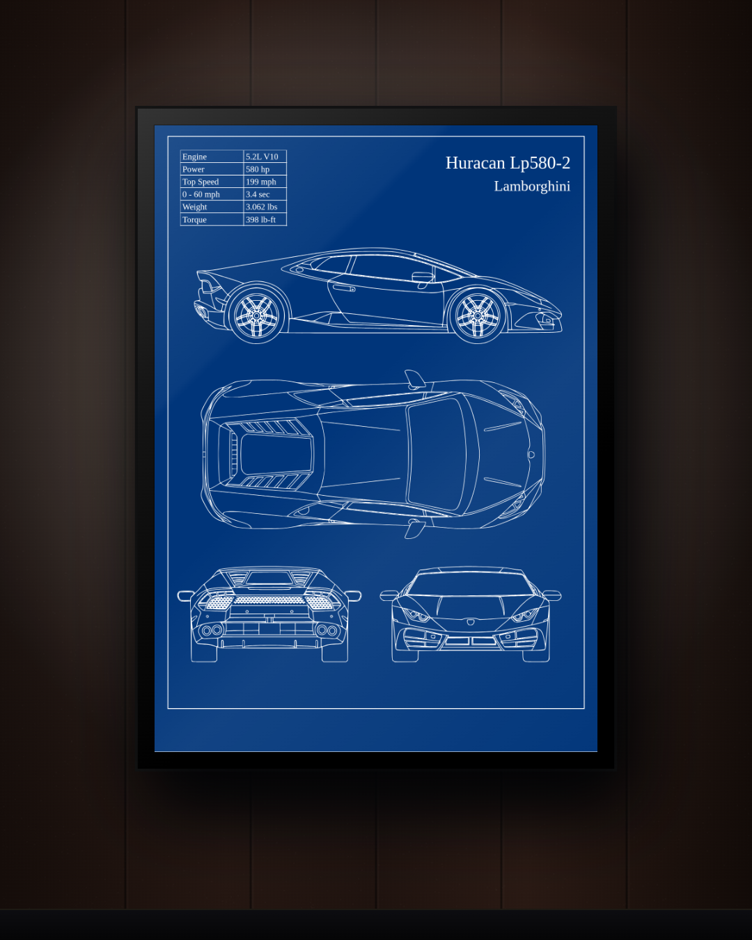 Lamborghini Huracán LP580-2 Blueprint Wall Art – Italian Supercar Print