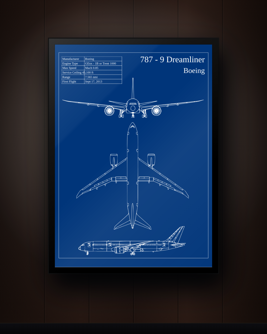 Boeing 787-9 Dreamliner Blueprint Wall Art – Aircraft Technical Print