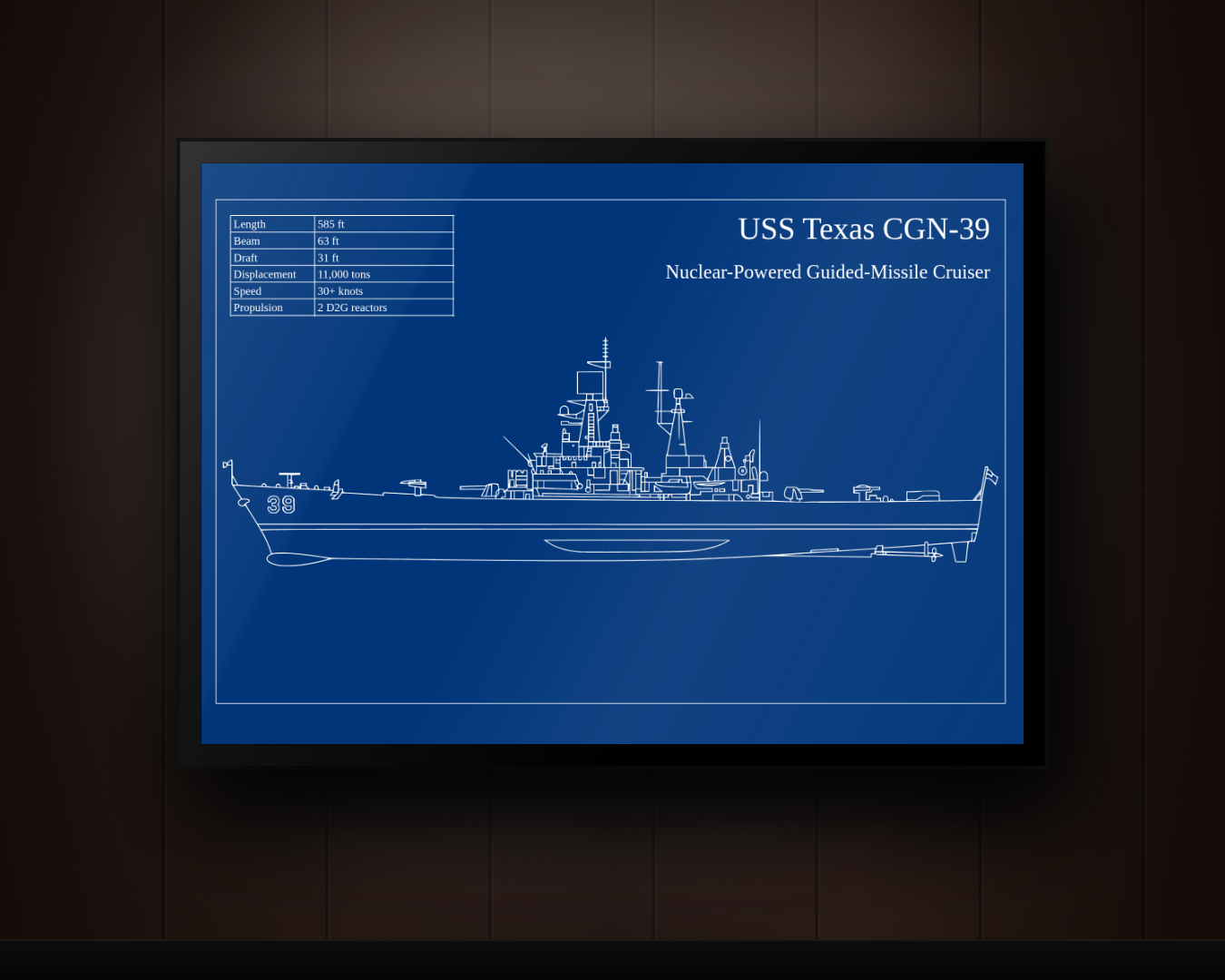 USS Texas CGN-39 Blueprint Wall Art – US Navy Cruiser Print
