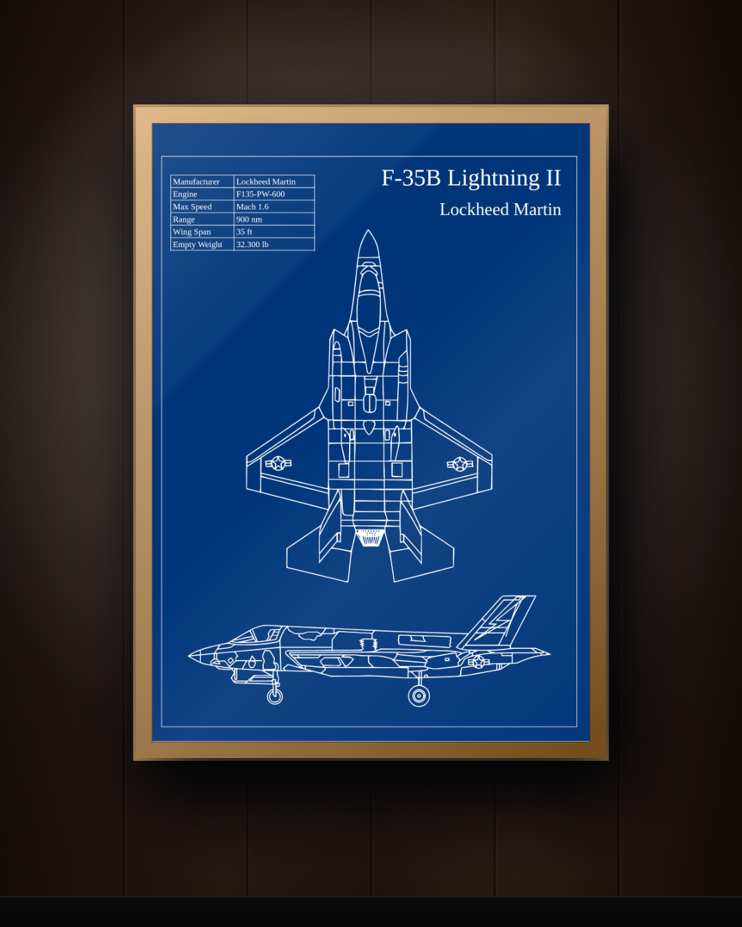 F-35B Lightning II Blueprint Wall Art – Stealth Fighter Jet Print