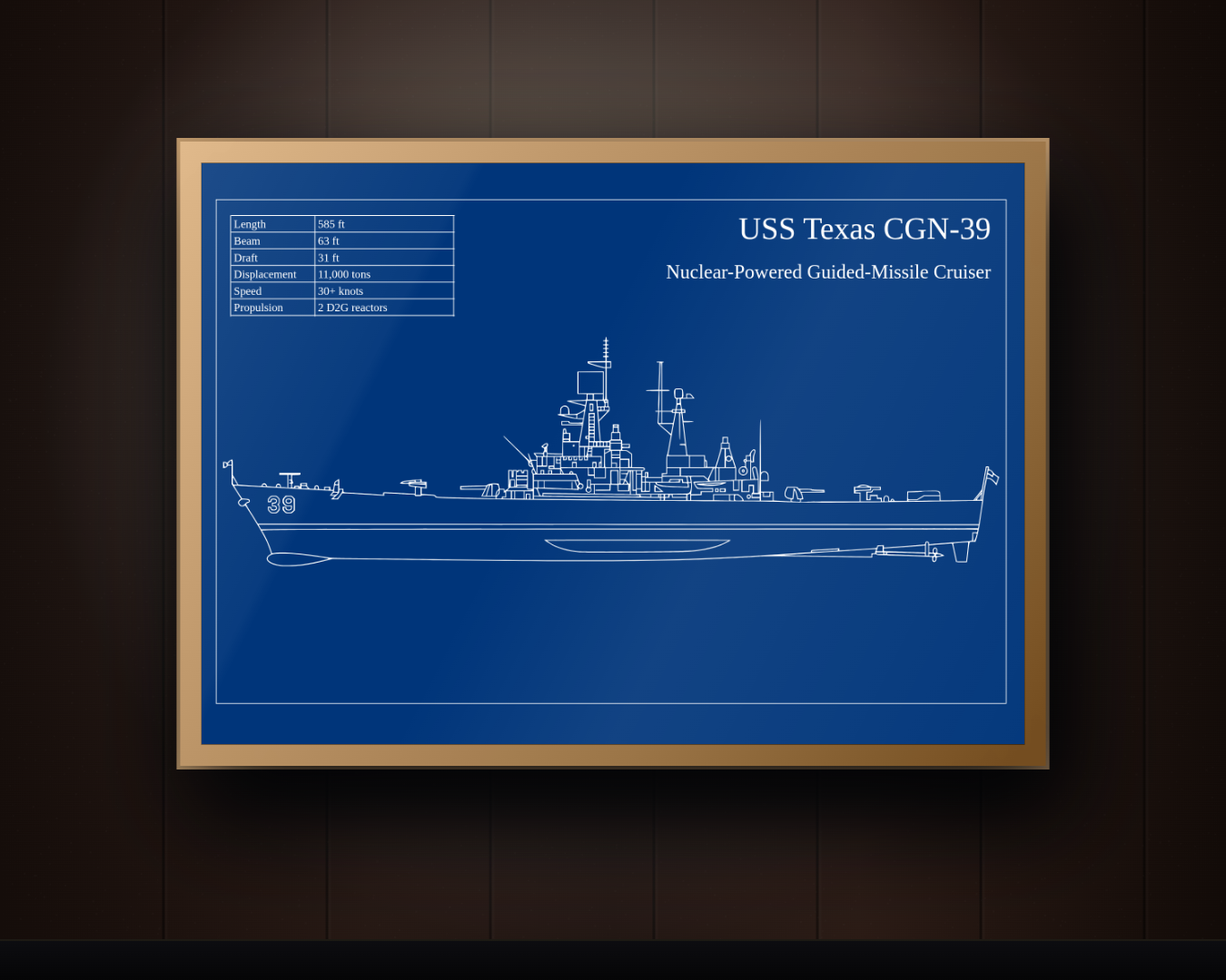 USS Texas CGN-39 Blueprint Wall Art – US Navy Cruiser Print