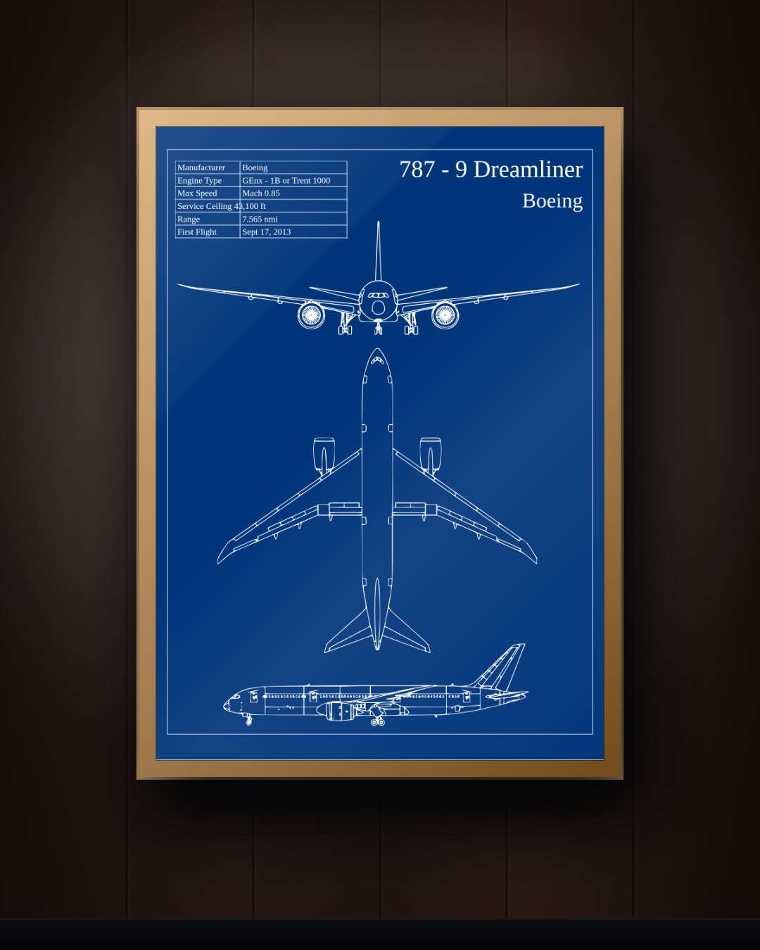 Boeing 787-9 Dreamliner Blueprint Wall Art – Aircraft Technical Print
