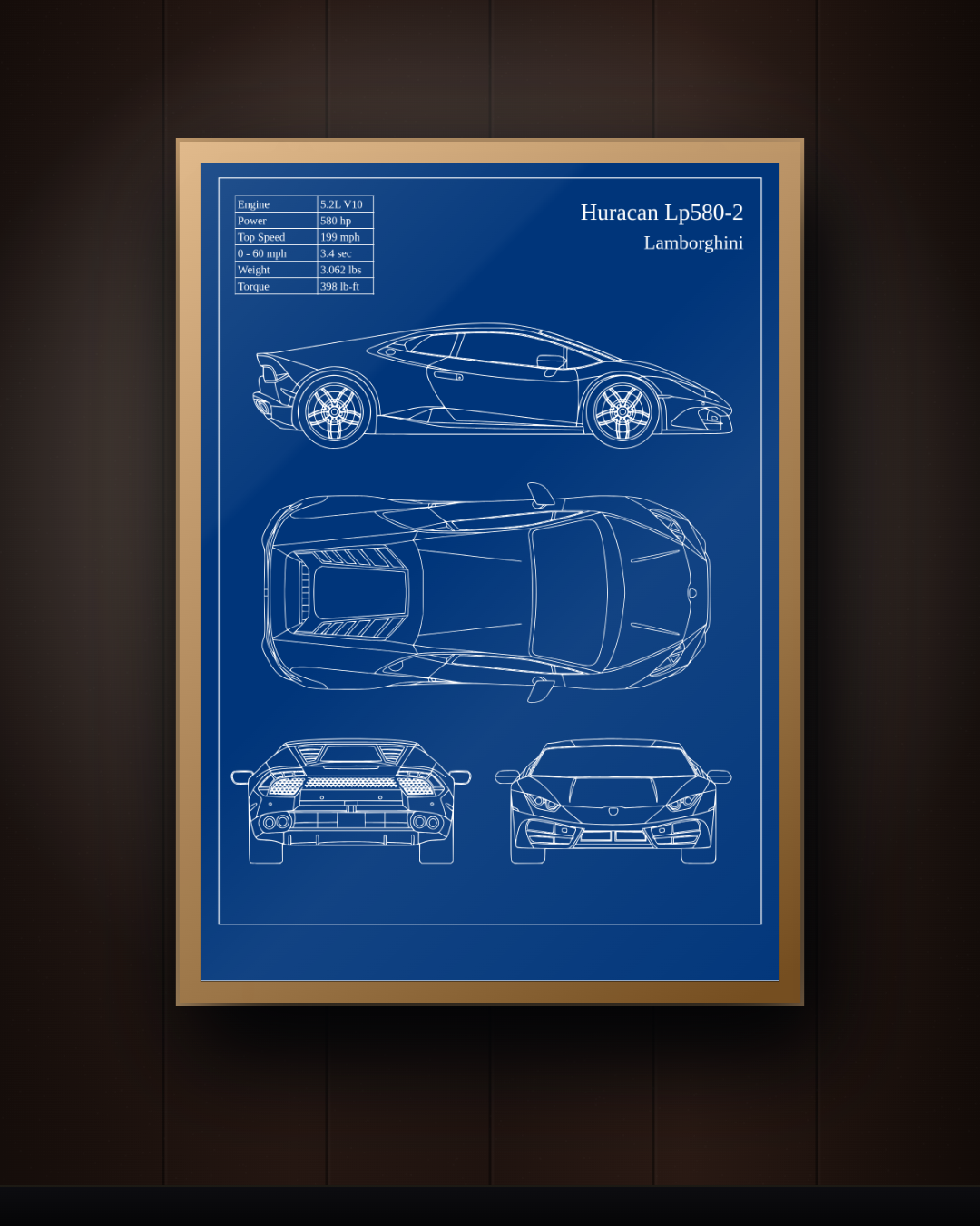 Lamborghini Huracán LP580-2 Blueprint Wall Art – Italian Supercar Print