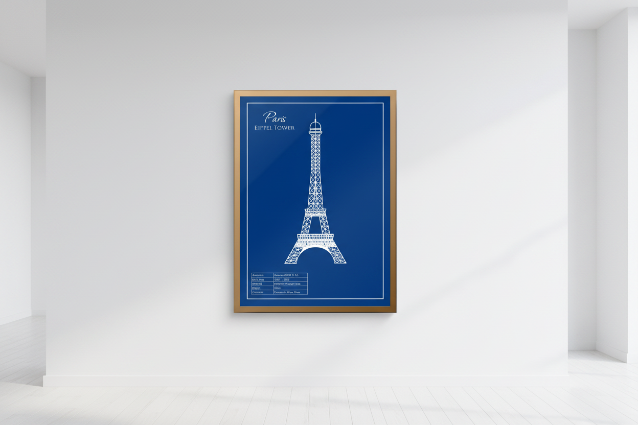 Eiffel Tower Blueprint Wall Art – Paris Architecture Engineering Print