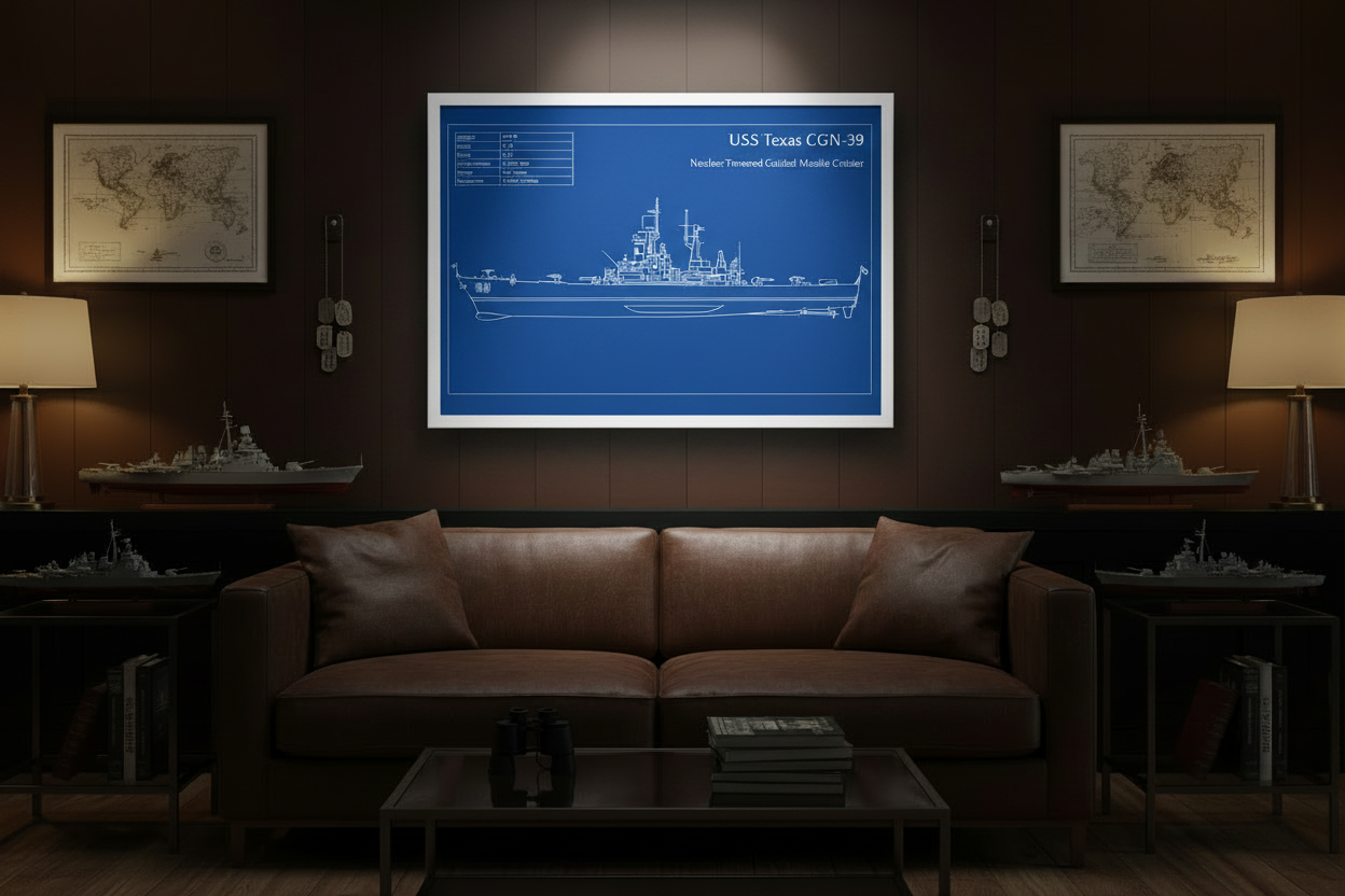 USS Texas CGN-39 Blueprint Wall Art – US Navy Cruiser Print
