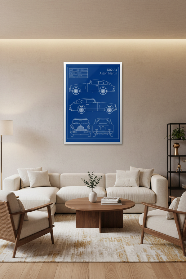 Aston Martin DB2/4 Blueprint Wall Art – Classic British Engineering Print