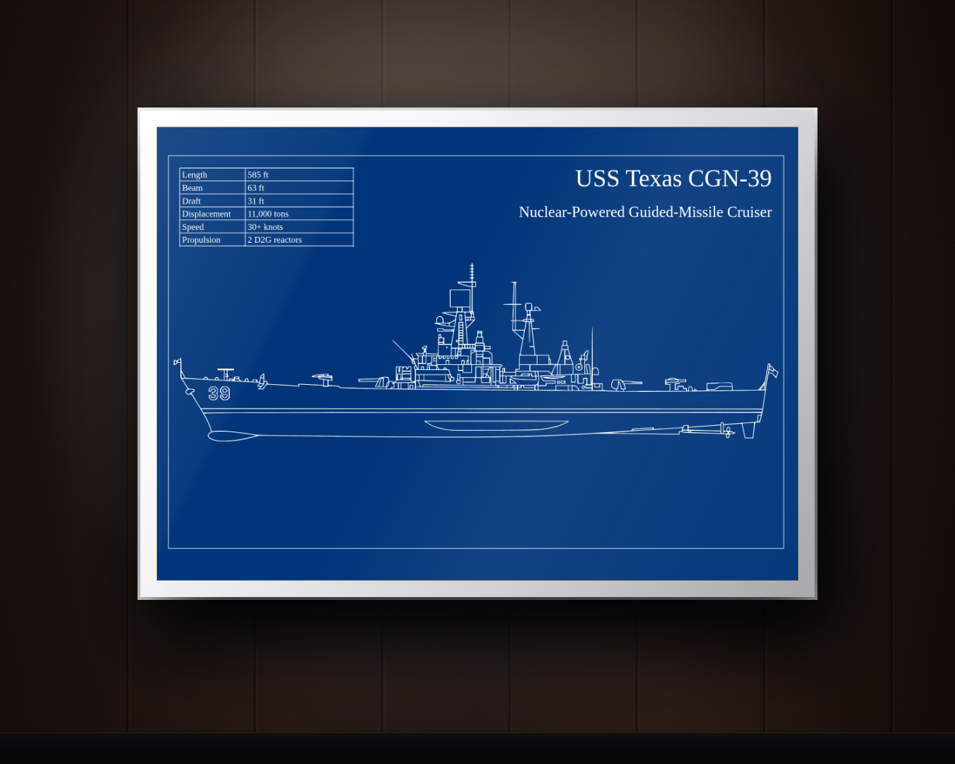 USS Texas CGN-39 Blueprint Wall Art – US Navy Cruiser Print
