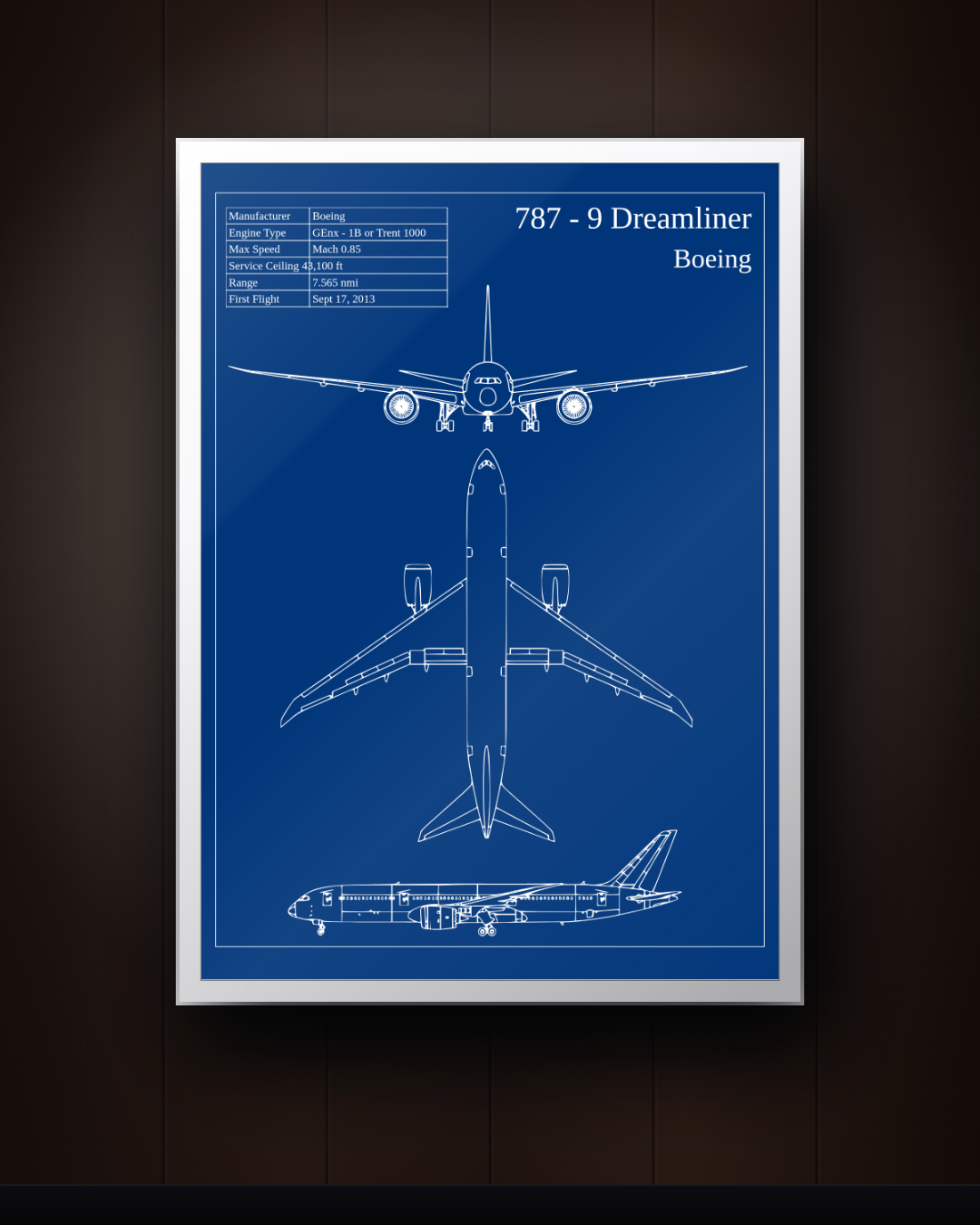 Boeing 787-9 Dreamliner Blueprint Wall Art – Aircraft Technical Print