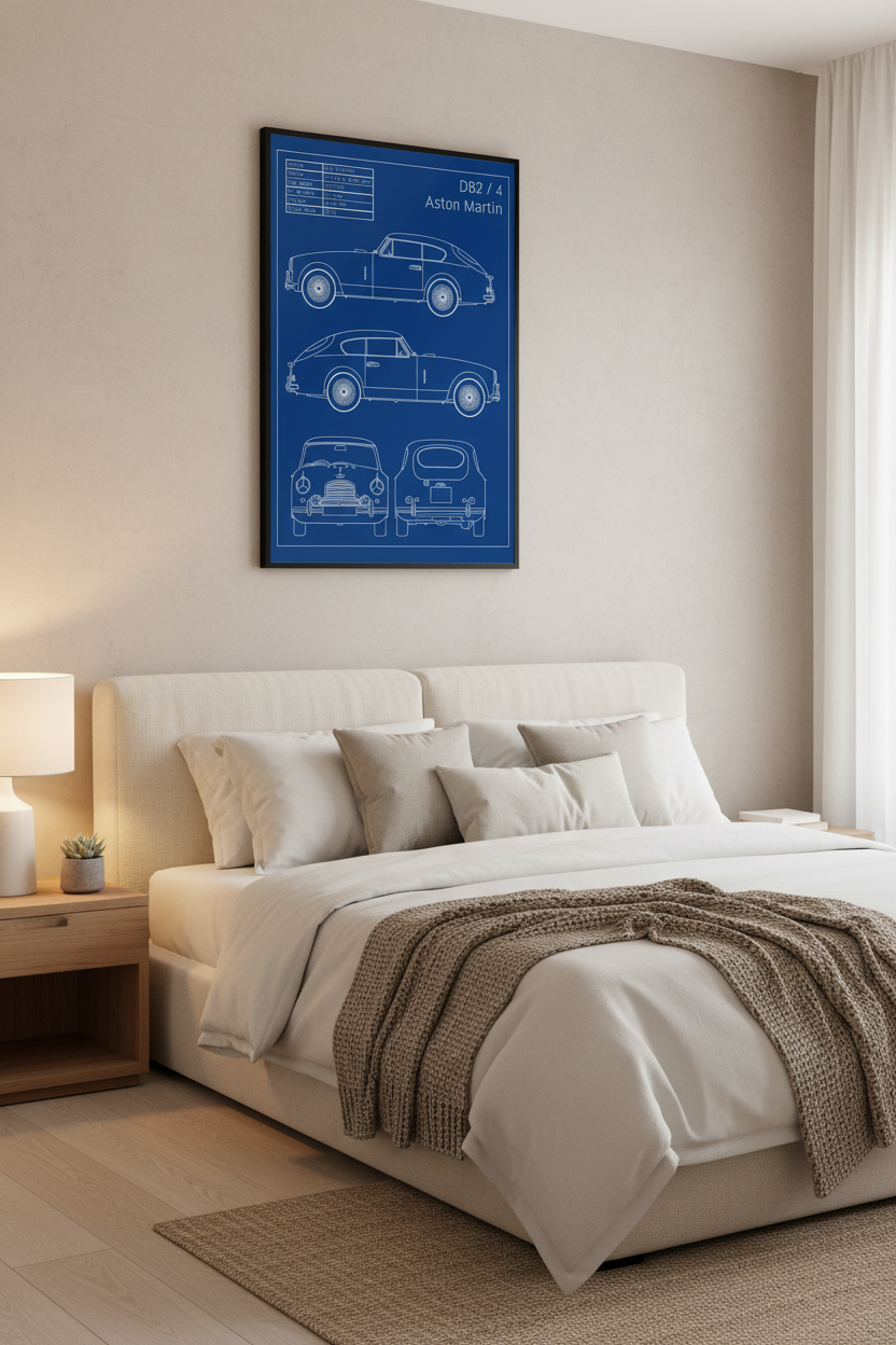 Aston Martin DB2/4 Blueprint Wall Art – Classic British Engineering Print