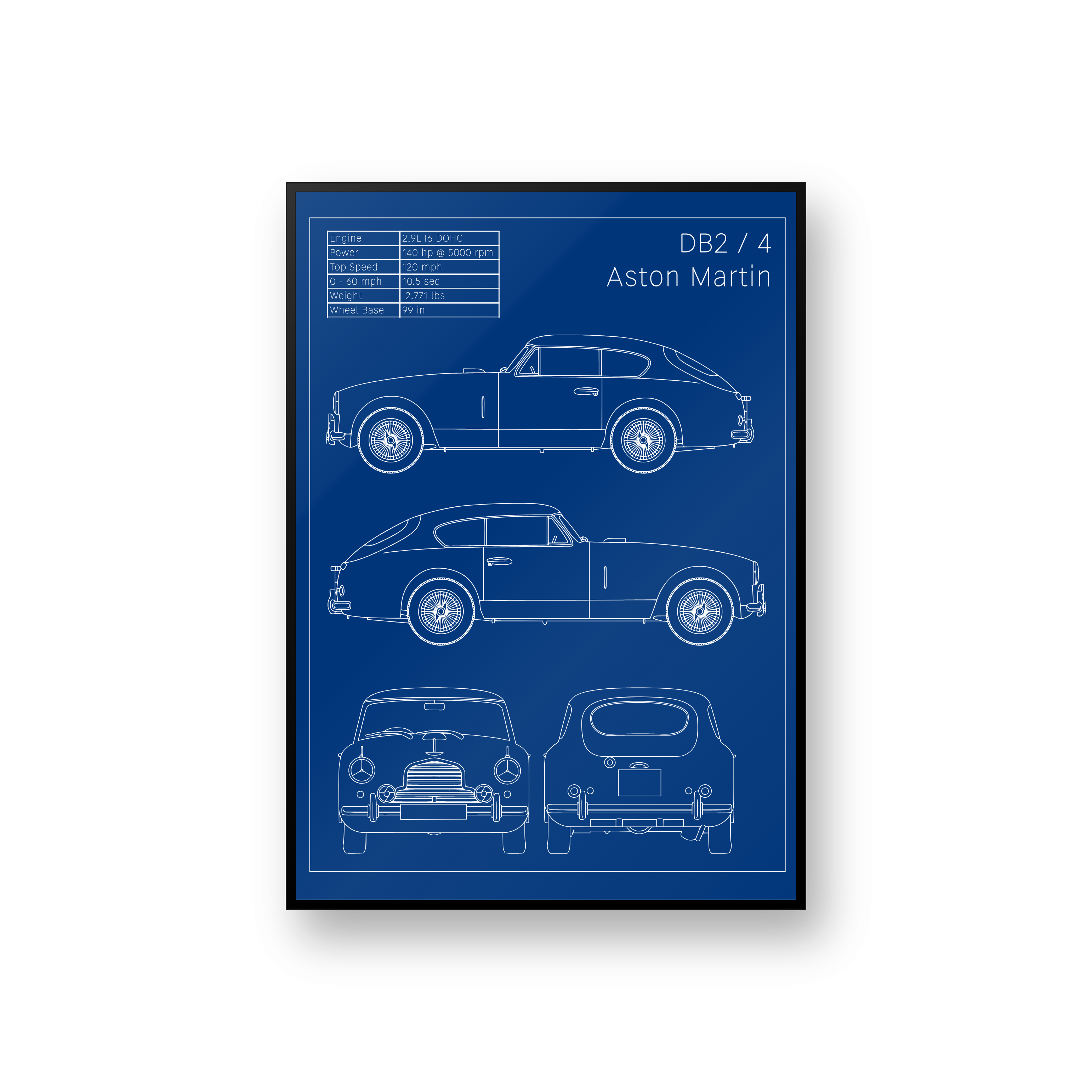 Aston Martin DB2/4 Blueprint Wall Art – Classic British Engineering Print