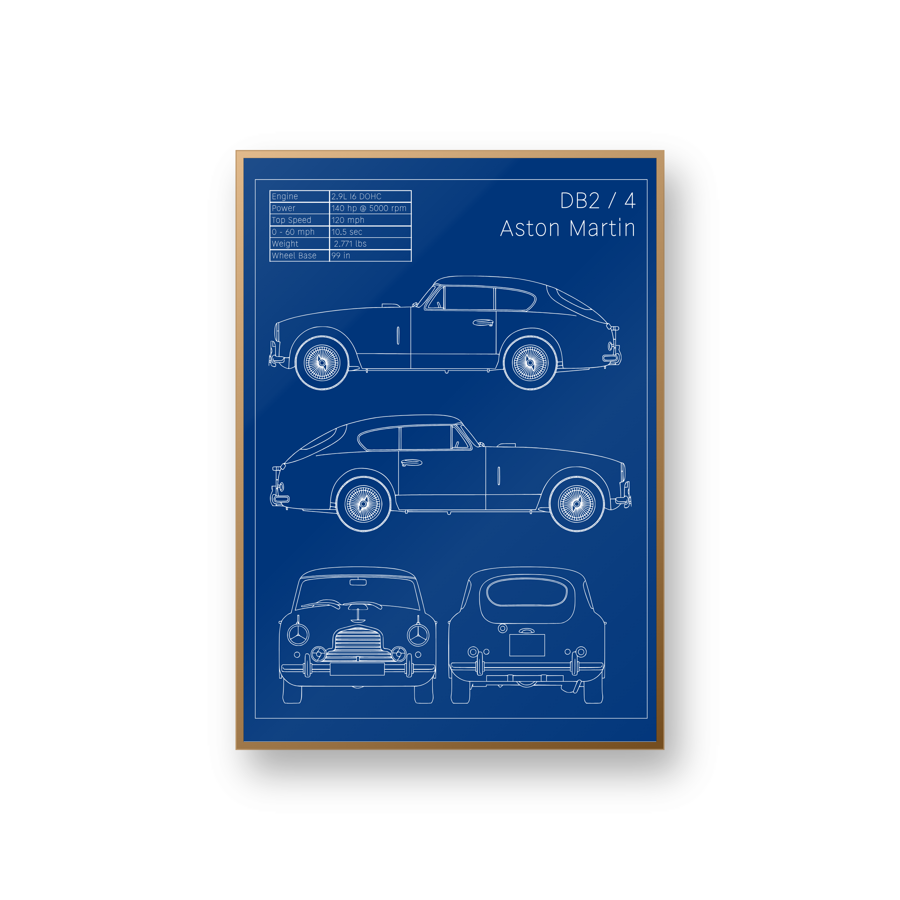 Aston Martin DB2/4 Blueprint Wall Art – Classic British Engineering Print