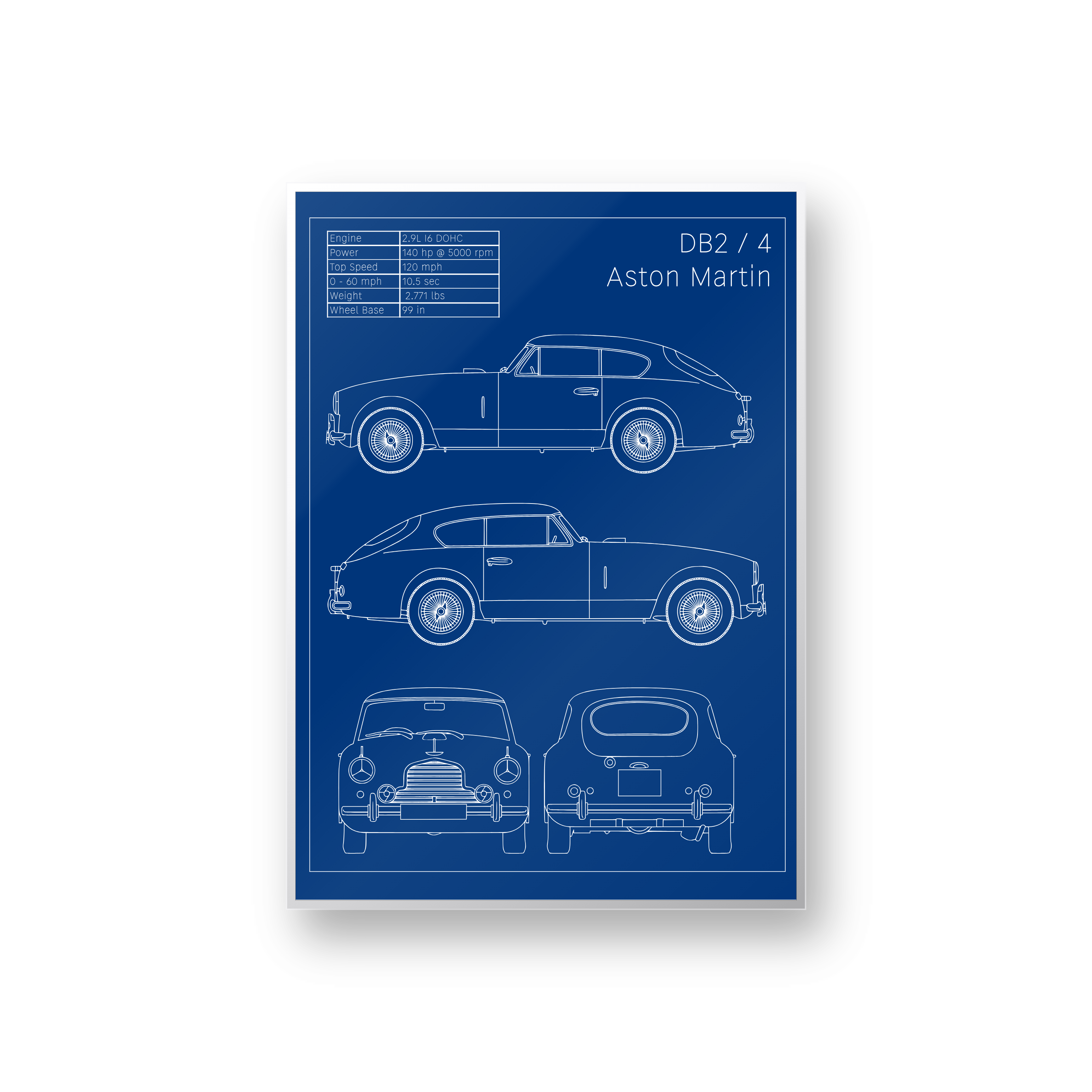 Aston Martin DB2/4 Blueprint Wall Art – Classic British Engineering Print